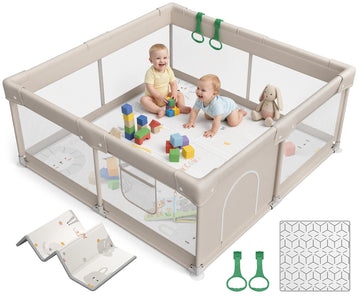 47x47in Baby Playpen with mat, Play Yard for Babies Toddlers, Grey