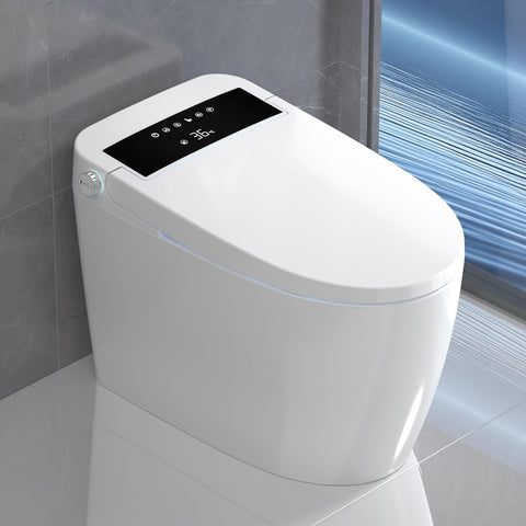 Smart One-Piece Toilet with Built-In Bidet, Built-In Tank, Heated Seat, Warm Water, Air Dryer, Auto Flush, Foot Sensor, Remote Control, LED Display, Soft-Close Lid