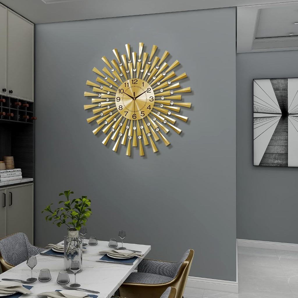 Large Wall Clocks for Living Room Decor Modern Gold Silent Wall Clock Battery Operated Non-Ticking for Bedroom