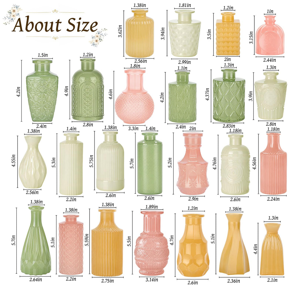24 Pcs Colorful Glass Bud Vase Set, Small Flower Vases