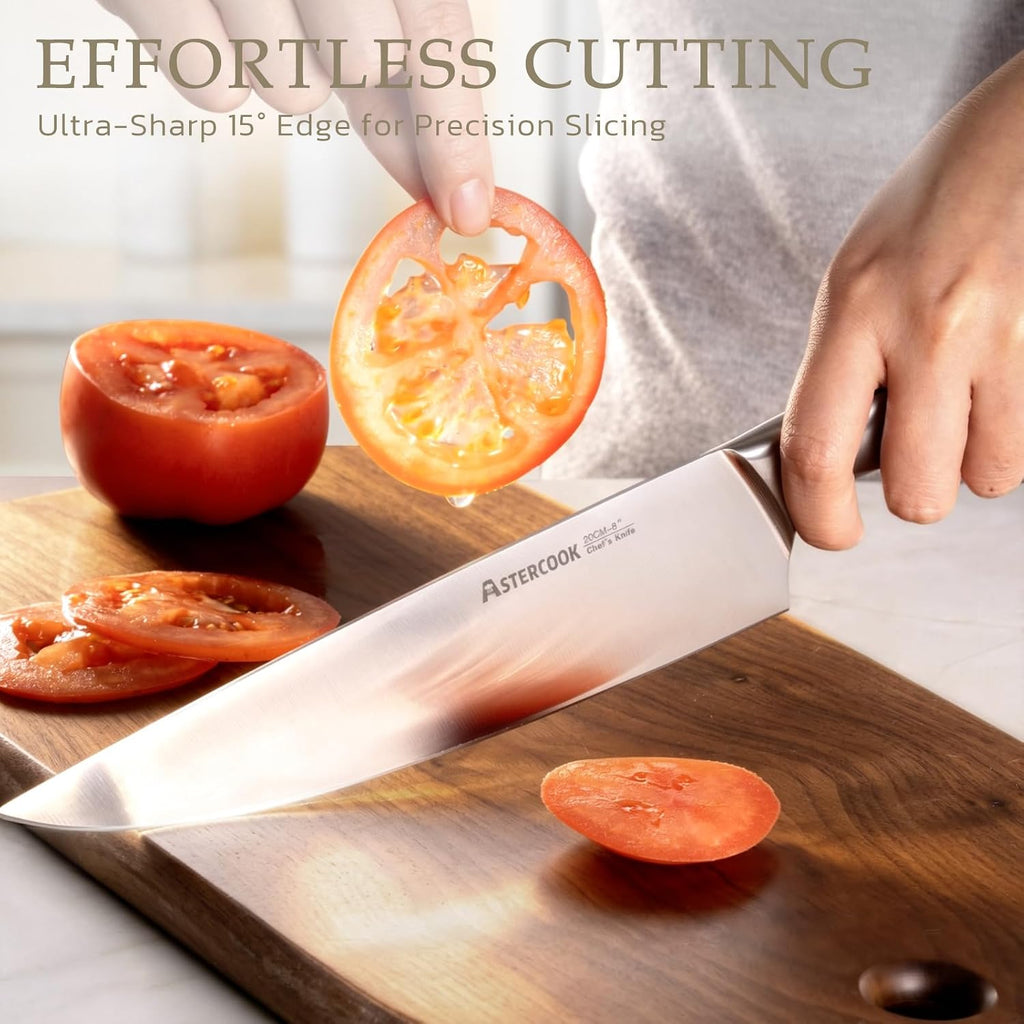 Knife Set, Kitchen Knives Set with Block and Sharpener Full Tang 15 Pcs Stainless Steel Knives, Dishwasher Safe Knife