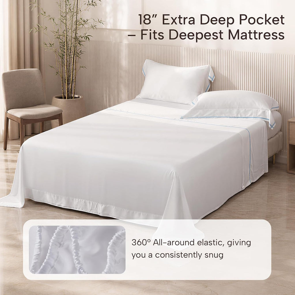 100% Viscose Derived from Bamboo Sheet Set - Hotel Luxury Cooling Bed Sheets for Hot Sleepers & Night Sweats, 18"