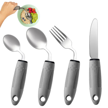 4-Piece Adaptive Utensils Set - 42° Angled Parkinsons Utensils, 2.5 oz Weighted Utensils for Hand Tremors and