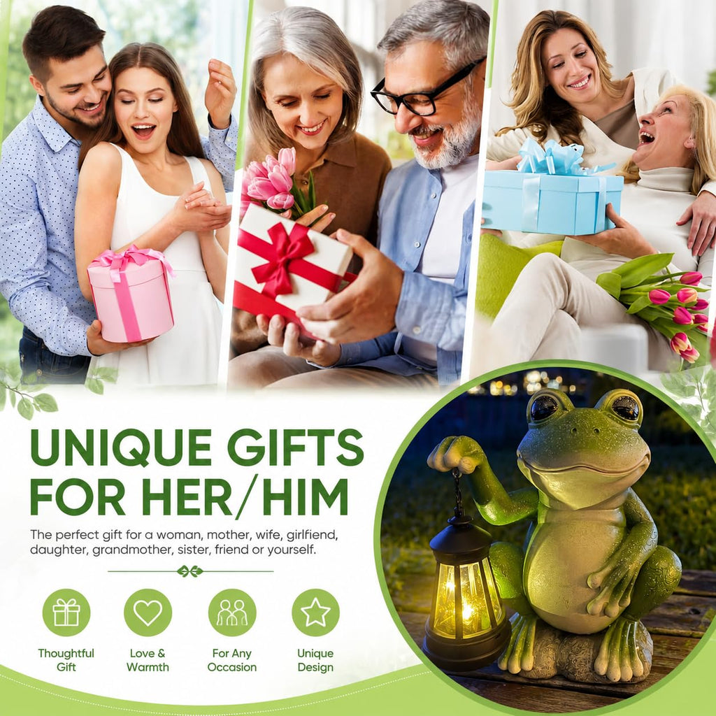 Solar Garden Statues Outdoor Decor Frog with Lantern
