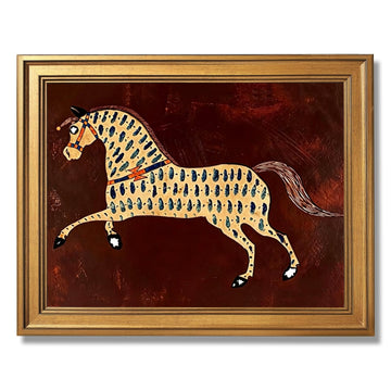 Vintage Spotted Horse Wall Art Canvas Print Framed Bohemian Folk Horse Painting Poster Rustic Western Ranch Decor