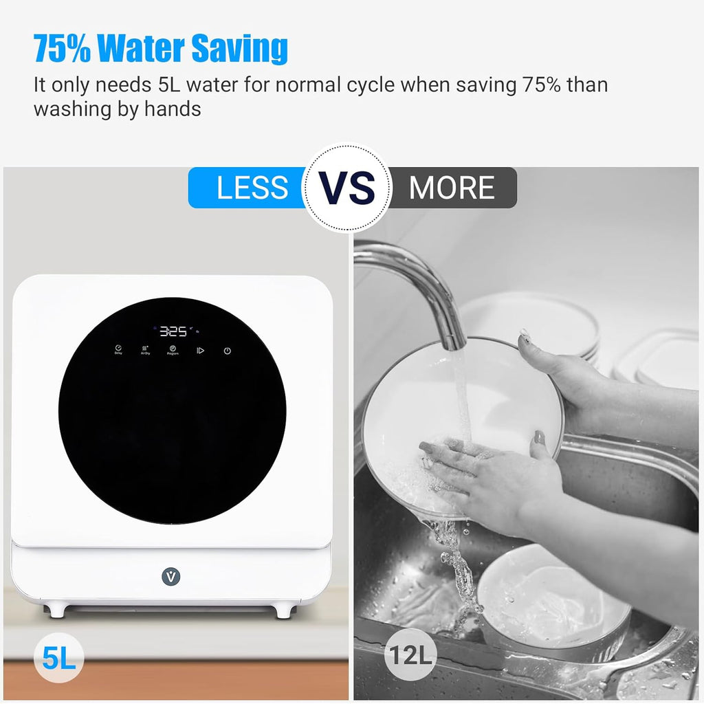 Countertop Dishwasher, 5 Programs Portable Dishwasher with Touch Control & Air-Drying Function