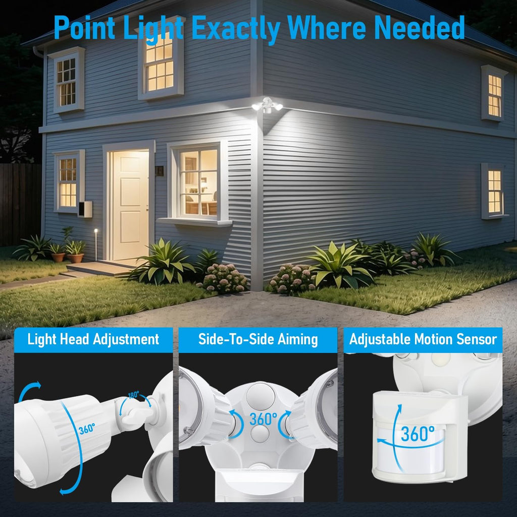 Motion Sensor Security Lights Dusk to Dawn IP65 5000K White | COB LED Motion Detector Flood Light Outdoor, 100-277V