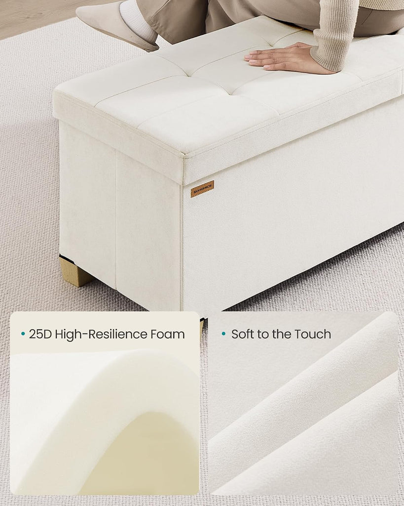 Storage Ottoman Bench with Legs, Folding Ottoman Foot Rest with Flipping Lid, Bench with Storage, Velvet, 43.3