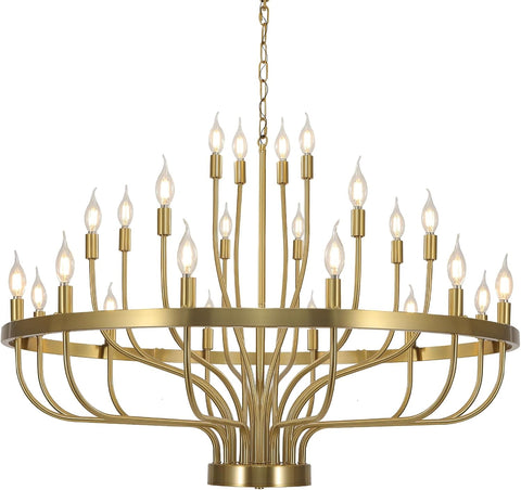 Gold Chandelier 24 Light Large Chandelier for High Ceilings, Farmhouse Wagon Wheel 39in 3-Tier for Dining Room, Hallway, Living Room, Foyer A109-B0CN9DTSHK