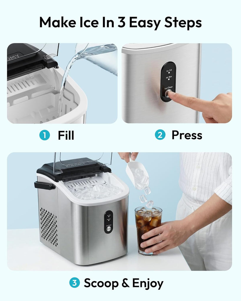 Ice Maker Countertop, Portable Ice Machine with Carry Handle, 26.5lbs Per Day, 9 Cubes in 6 Mins, Auto-Cleaning