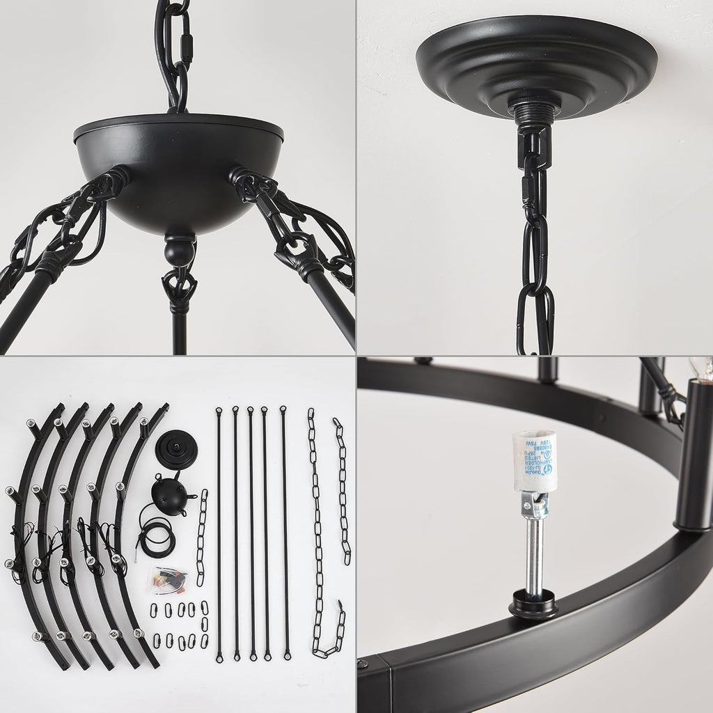 53 Inch Black Extra Large Wagon Wheel Chandelier