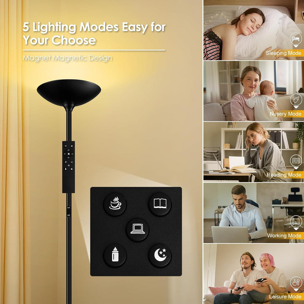 Stepless Dimmable Floor Lamp,30W 3000LM Super Bright LED Torchiere Floor Lamps with Remote & Touch Control
