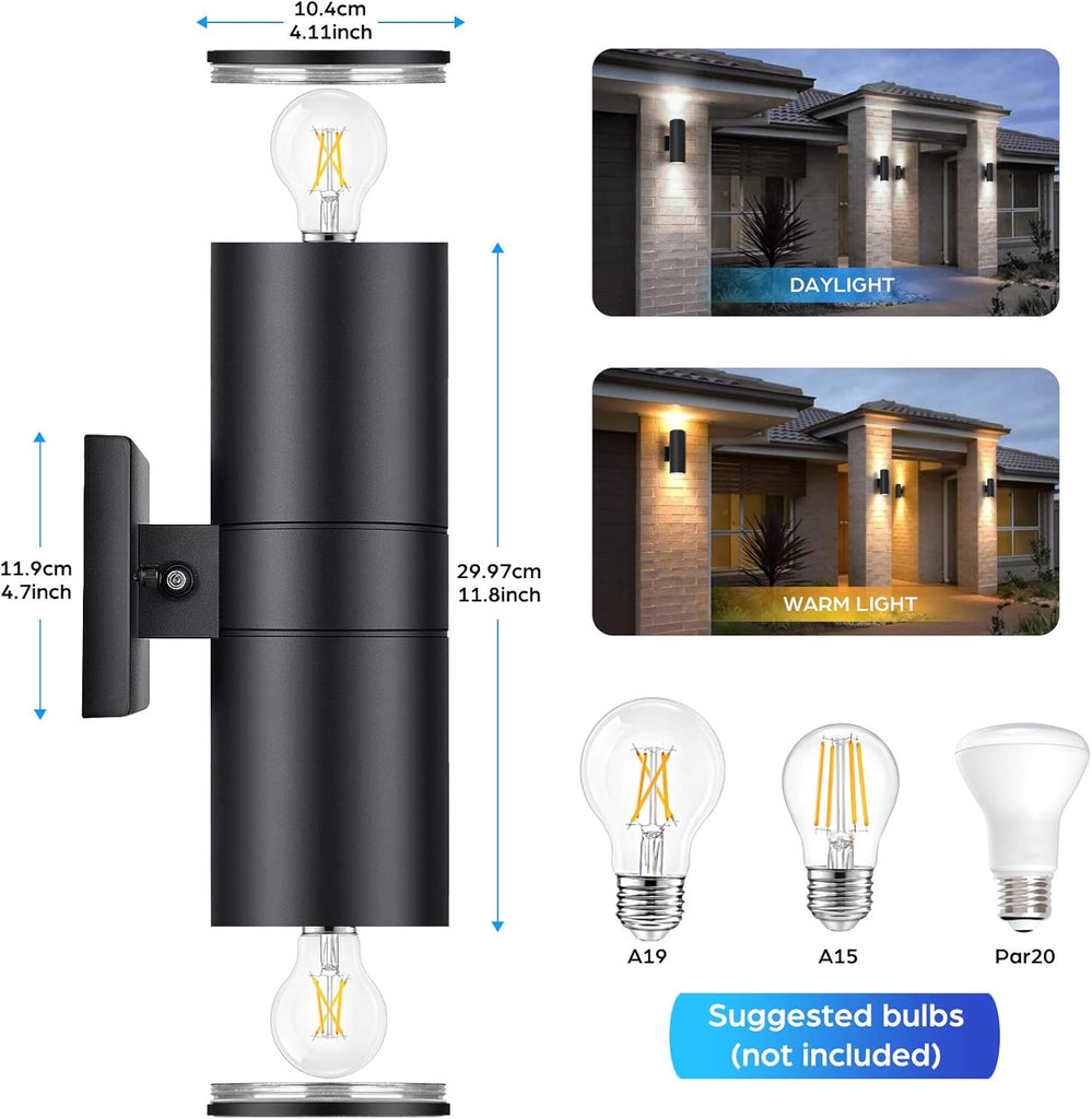 Modern Outdoor Wall Light with Dusk to Dawn Sensor, Exterior Light Fixture Wall Mount Waterproof Anti-Rust Cylinder