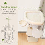 Corner Cat Tree, 51in Curved Series Modern Cat Tower for Indoor Cats with Hammock, 7 Sisal Scratching Posts