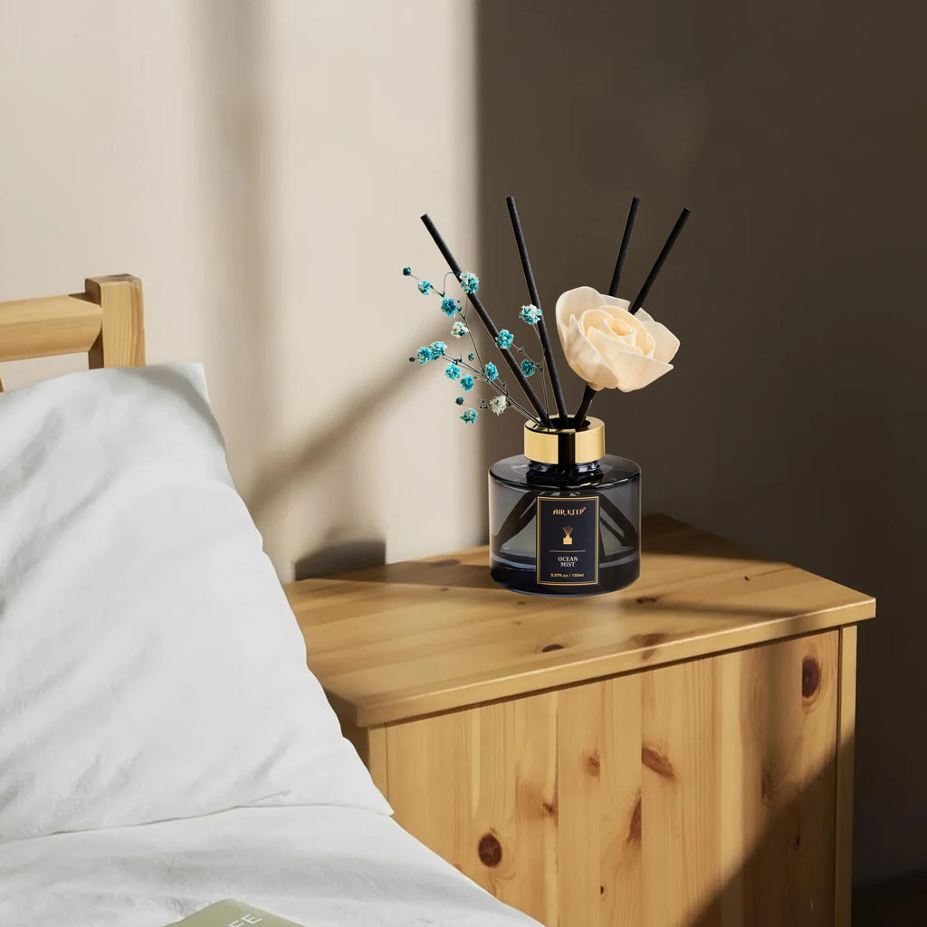 Flower Reed Diffusers Set, 5.07 oz Ocean Mist Scented Oil Diffuser with 8 Reed Sticks, Home Fragrance Diffuser Gift