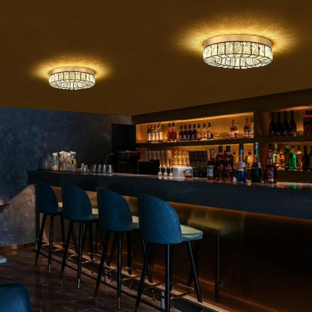 Crystal LED Flush Mount Ceiling Light Fixtures Modern Black and Gold LED Chandelier Lighting for Kitchen Closet