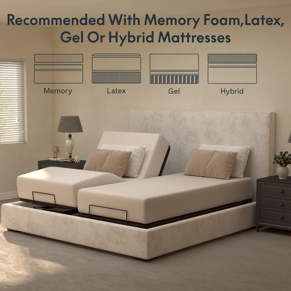 Split King Adjustable Bed Frame Base, Quiet Motor & Easy Assembly