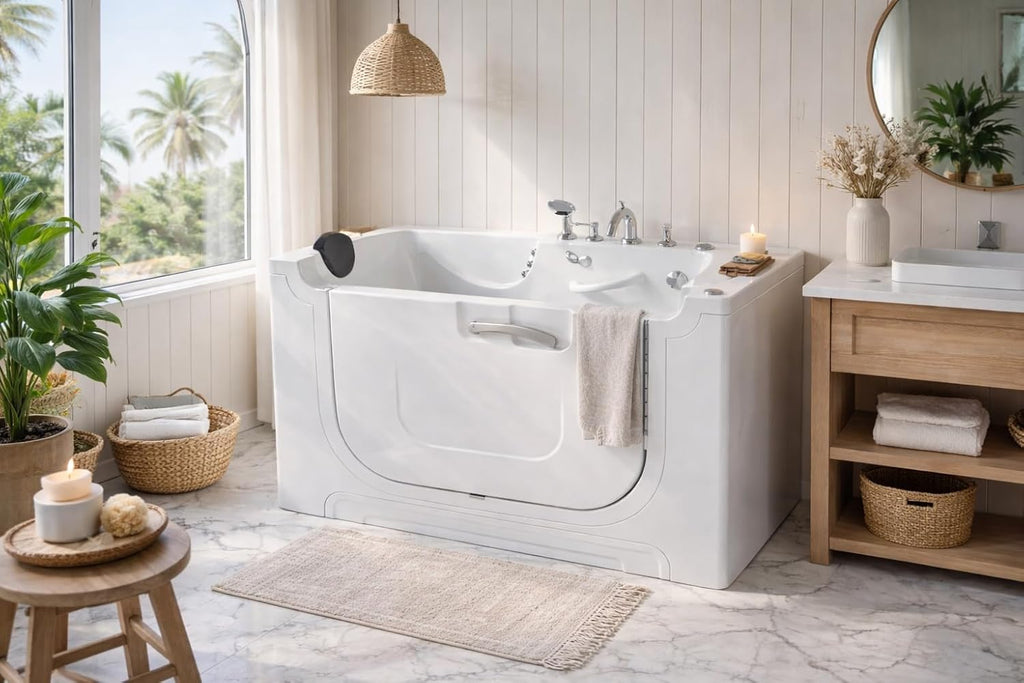 Walk In Tub 30 x 60 In Wheelchair Accessible Walk-In Whirlpool and Air Bathtub Left Drain 36 Jets Powered Fast Drain