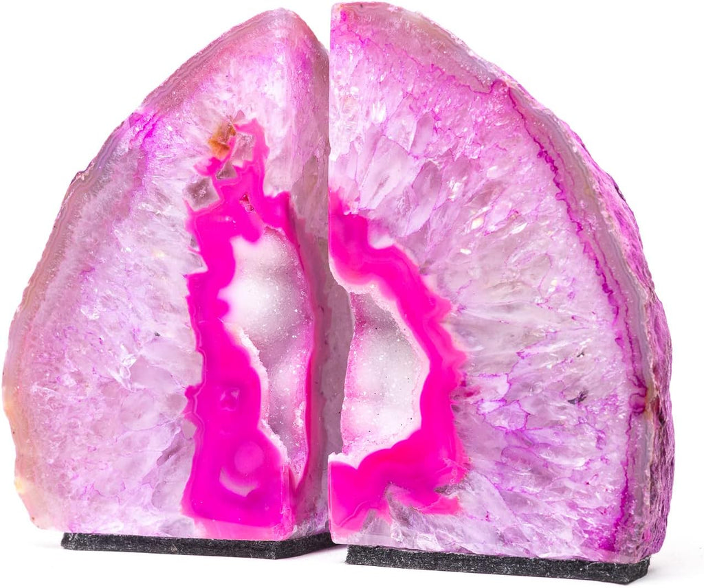 Pink Agate Geode Bookend with Felt Bottom Plus Includes Bonus Minerals (4 to 5 lb)