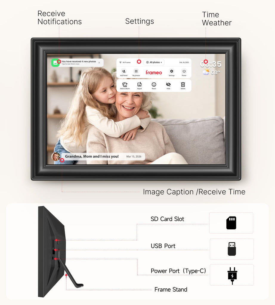 Frameo Digital Picture Frame, 10.1'' WiFi Digital Photo Frames 32GB Storage