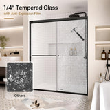 Semi-Frameless Sliding Shower Door 56-60" W x 72" H, 6mm SGCC Tempered Glass Matte Black Hardware