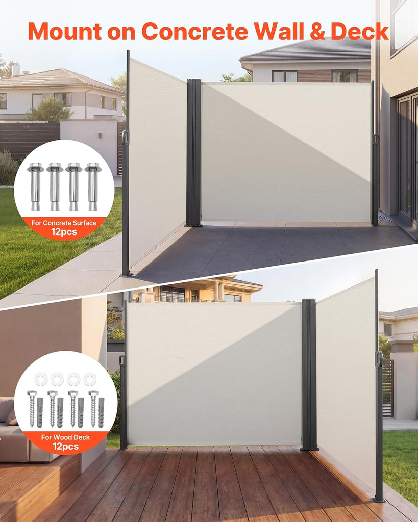 Retractable Side Awning, 71" x 236" Patio Retractable Side Screen with 180 g/m2 Polyester Fabric, Waterproof Sunshade