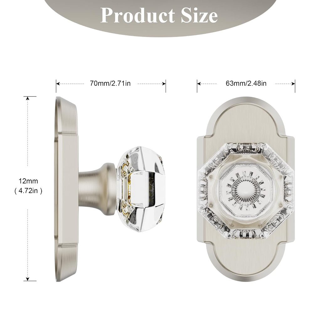 2 Pack Crystal Glass Door Knob, Dummy Door Knobs, Satin Nickel