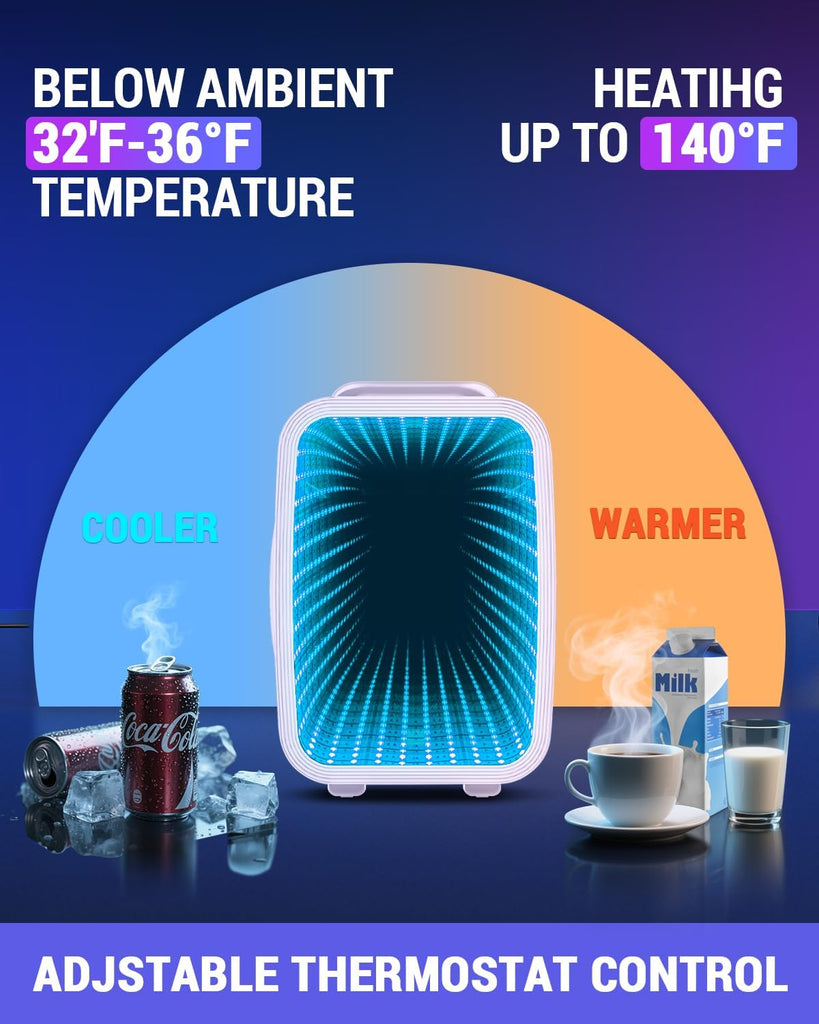 Mini Fridge, 4 Liter/6 Cans Small Refrigerator With Dimmable LED Light,AC/DC Portable Mini Cooler and Warmer, Gaming