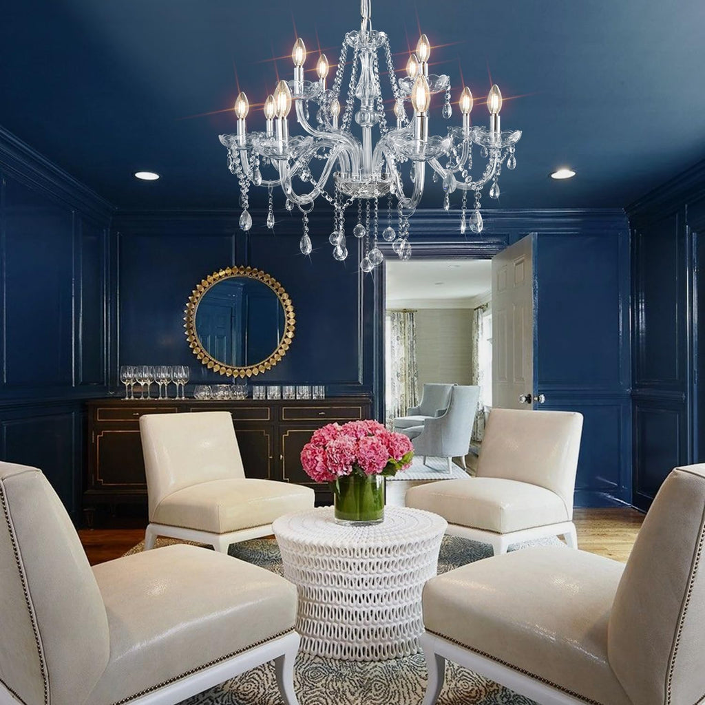 Gorgeous Vintage Crystal Chandelier 12-Lights K9 Large Crystal Candle Chandelier Pendant Ceiling Light Fixture for Living Room Dining Room Hallway Entry Chandeliers W33.5 X H47.2