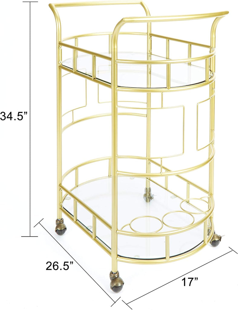 Sinclair 2 Tier Metal and Glass Bar Cart, Gold