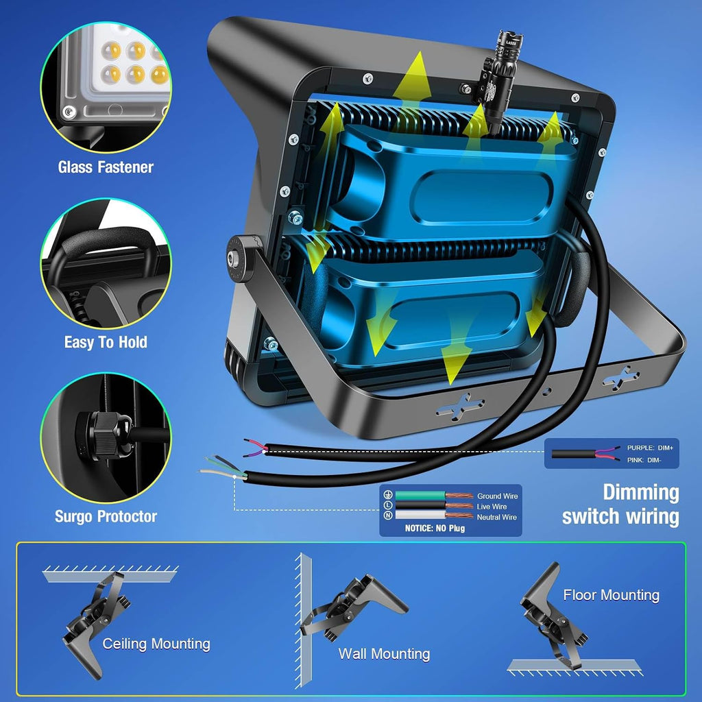 500W Dimmable Led High Mast Stadium Light, 75000LM Super Bright | Outdoor Arena Floodlight Adjustable IP66 5000K