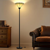 Floor Lamp with Stained Glass Shade, Vintage Style Torchiere Standing Lamp, Tall Pole Lamp with Foot