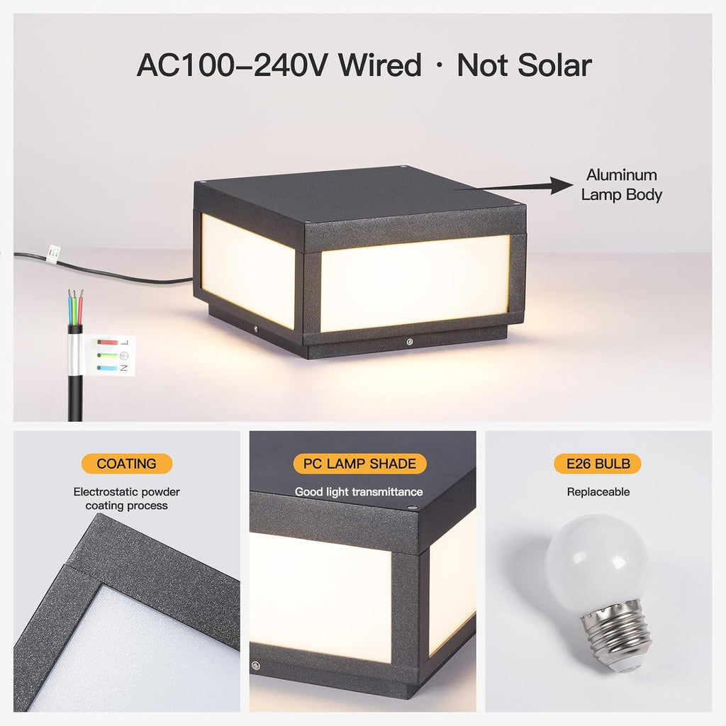 Outdoor Post Lights Hard Wired, 11.8" Column Light, Modern Pillar Lights Outdoor Waterproof