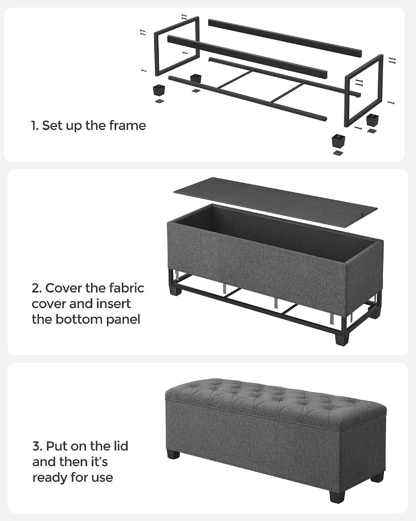Storage Ottoman Bench, Foot Rest with Legs, 15.7 x 43.3 x 15.7 Inches, End of Bed Bench, Storage Chest, Load up to