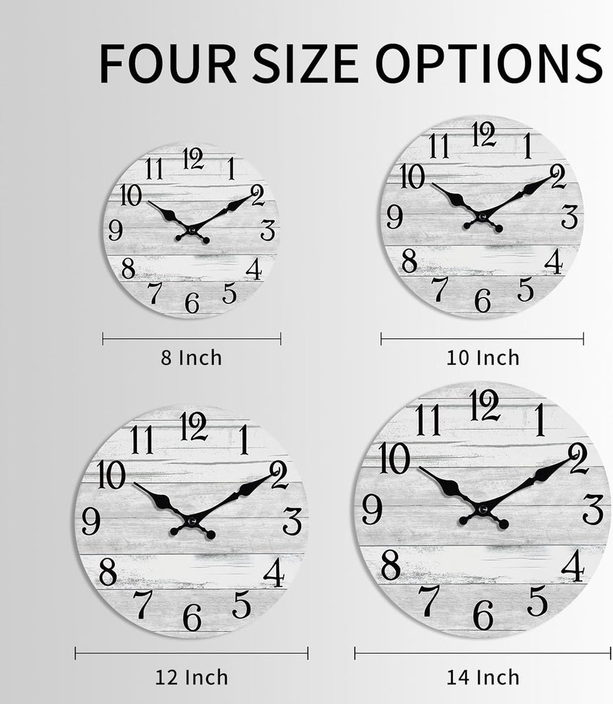 Wall Clock Battery Operated 14 Inch Large Gray Silent Non Ticking Country Rustic Design Vintage Retro Decorative