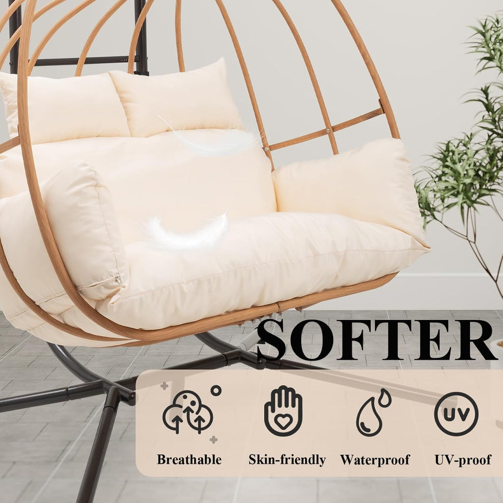 Double Egg Swing Chair with Stand, Oversized Egg Chair Outdoor Indoor, Hanging Swing Chairs with Cushions, Extra