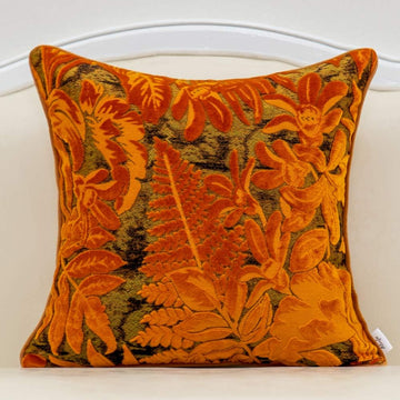 18 x 18 Inch Orange Square Maple Leaf Pillow Embroidery Cut Velvet Cushion Case Luxury Modern Lumbar Throw Pillow