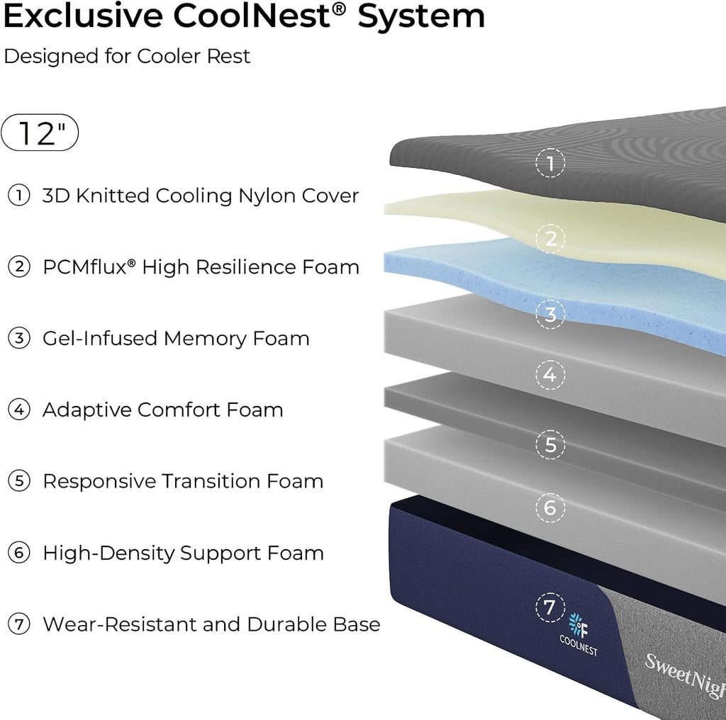CoolNest 12 Inch Queen Mattress, Cool Memory Foam Mattress