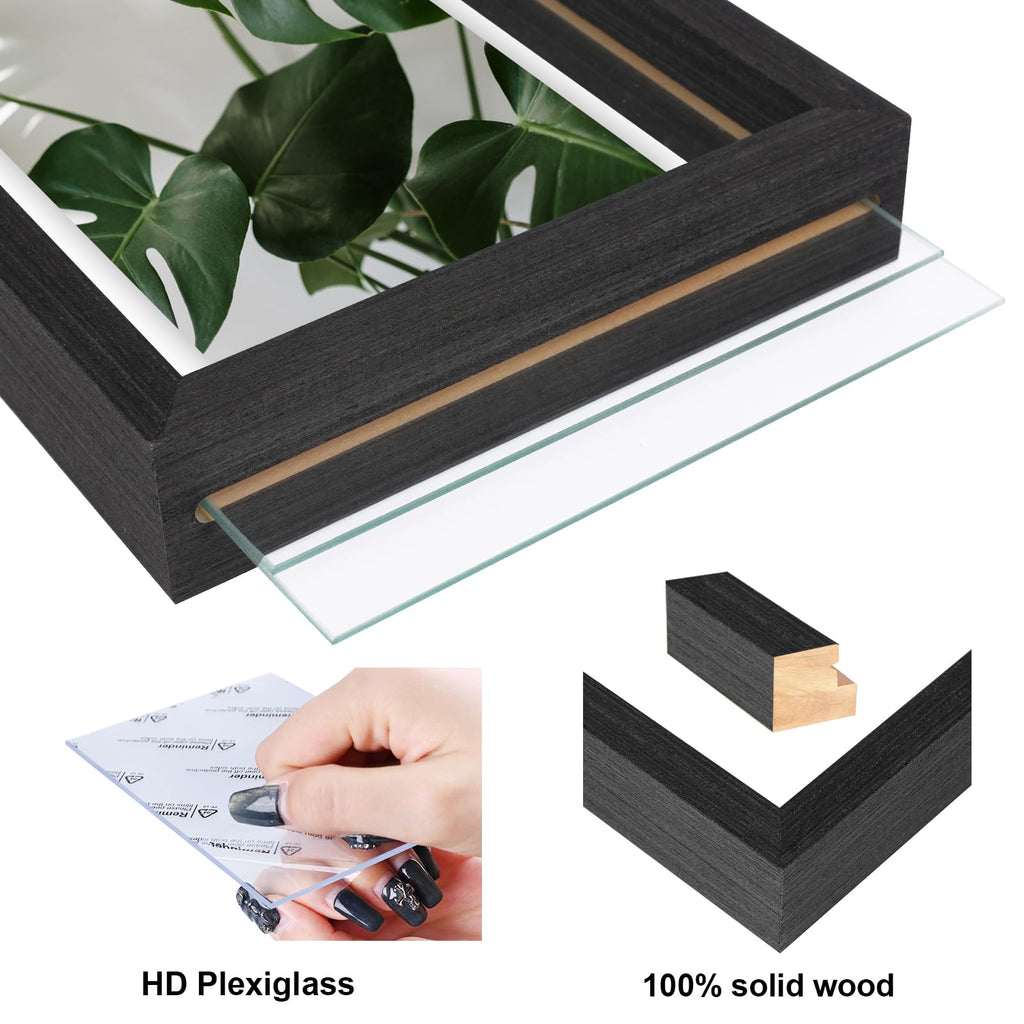 11x14 Floating Frames Set of 2, Double Plexiglass Picture Frame, Made of Solid Wood Display Any Size Photo up to