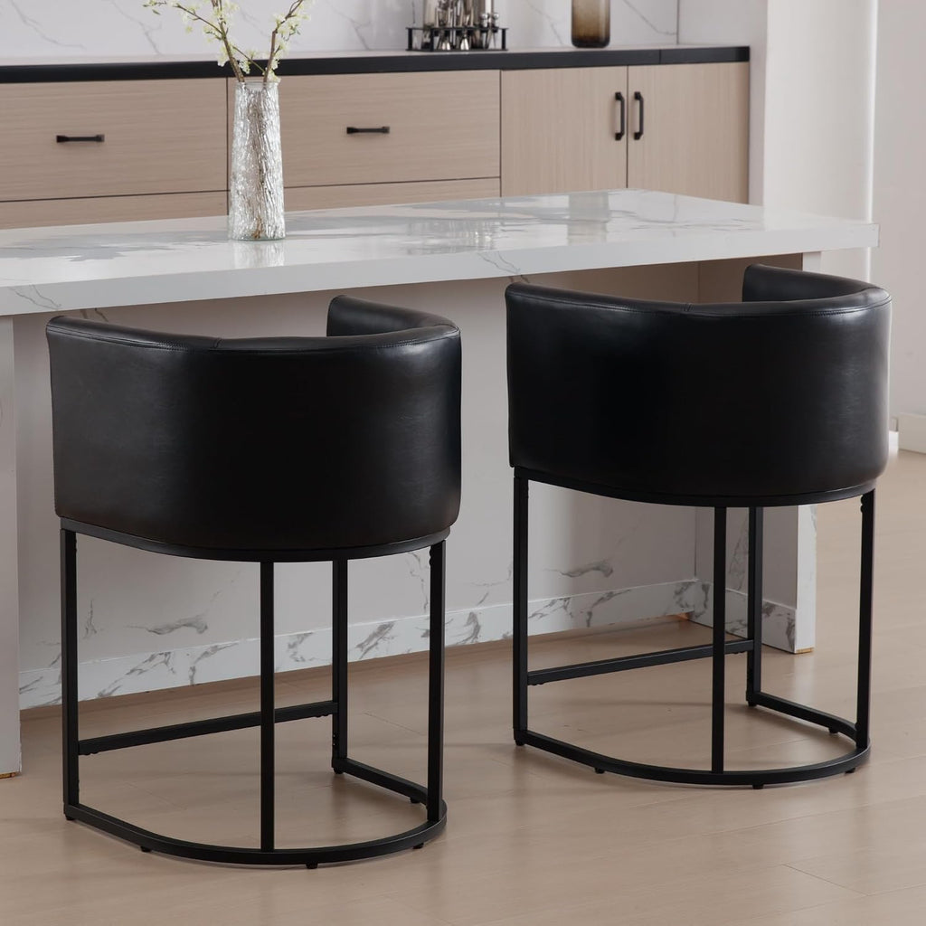 Modern Counter Height PU Leather Upholstered Bar Stools Set of 3, 24" Kitchen Counter Island Stools Bar Chairs
