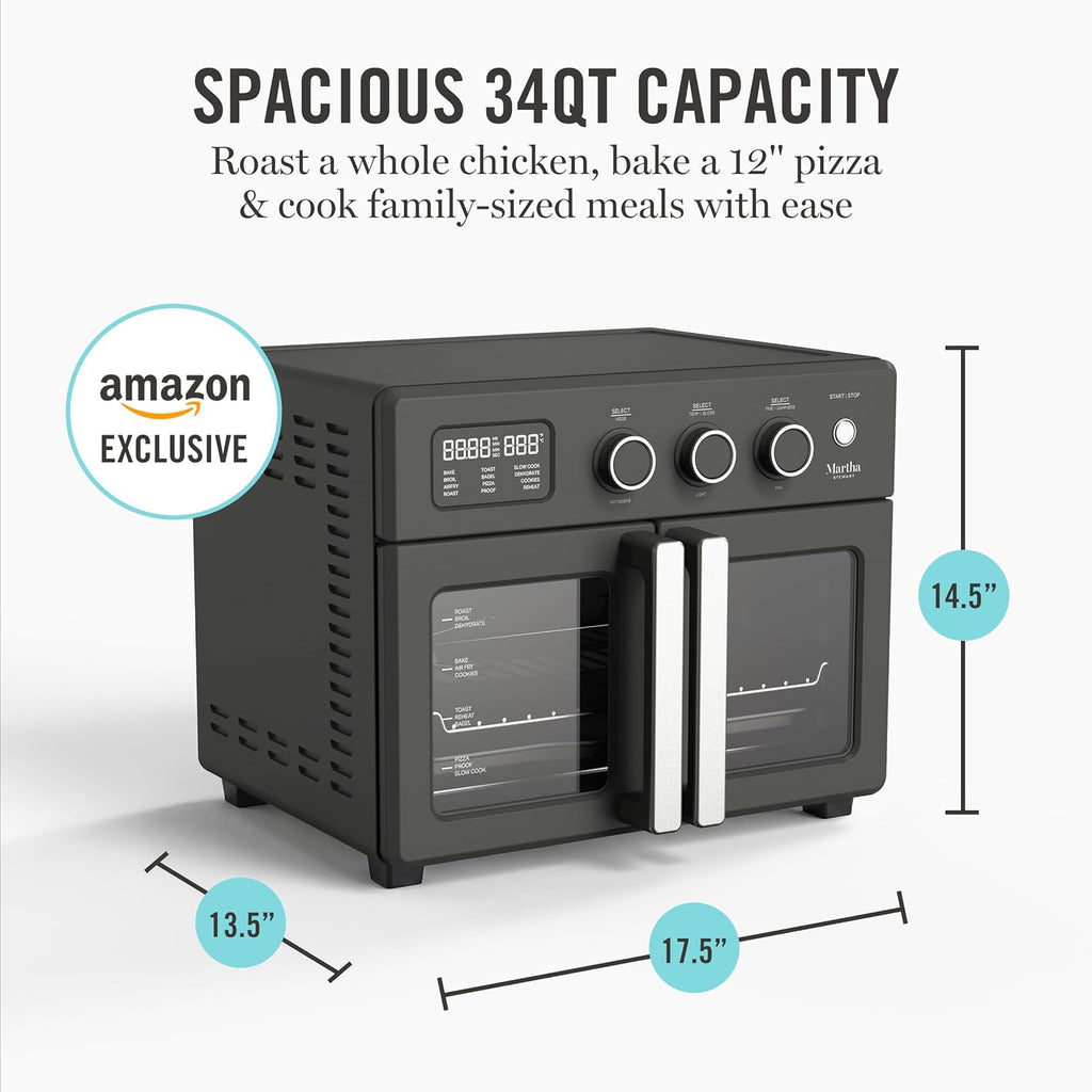 French Door Air Fryer Toaster Oven Combo, 34QT Countertop Convection, 12-in-1, Bake, Broil, Roast, Fits 12” Pizza
