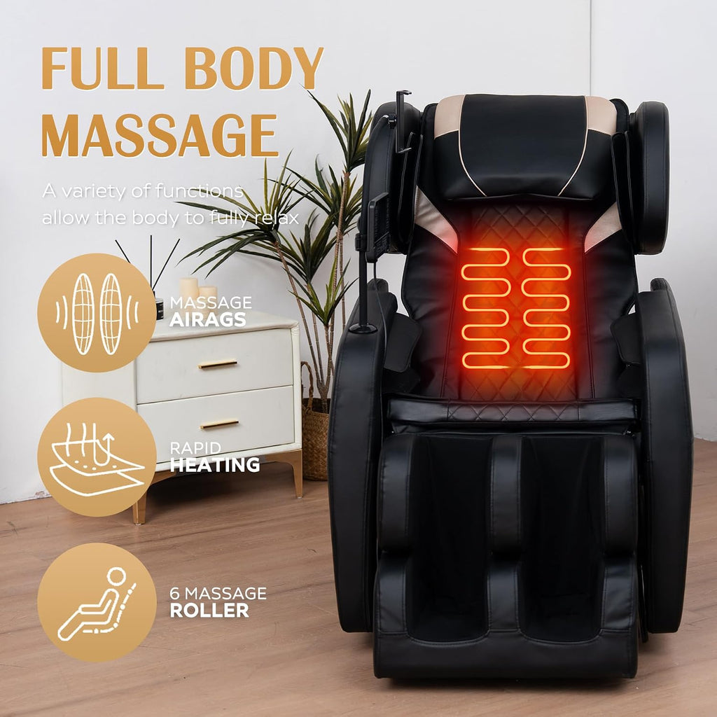 Zero Gravity Massage Chair Recliner with 10 Massage Rollers, Full Body Air Pressure Therapy, Heated Lumbar & Leg