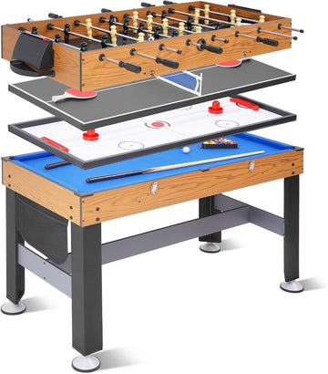 54" 4-in-1 Multi Game Table, Combination Game Table Set, Combo Games Table for Home, Game Room w/Soccer, Billiards