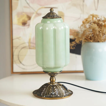 Milk Glass Touch Table Lamp, Elegant Green Jadeite Glass Bedside Desk Lamp 3 Way Dimmable with USB C