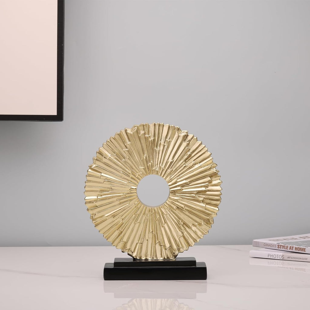 Gold Home Decor Sculpture, Unique Round line Statue, Modern Home Decor, Decorative Panel Statue Gold Decoration TV