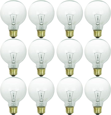 G25 Globe Incandescent Light Bulbs, 25 Watts, Medium Base (E26), 120 Volt, Clear, Dimmable, Title 20 Approved, 2600K