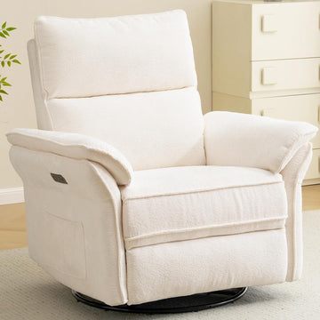 Oversized Rocking Chair Nursery with Massage and Heat, Glider Recliner Nursery Chair with Adjustable Headrest, Power