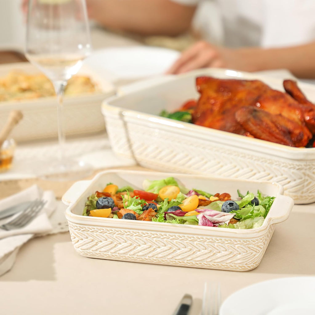 Casserole Dishes for Oven, Beige Ceramic Dish Set of 3 | 9x13" Rectangular Lasagna Pans Casserole Dish Set for