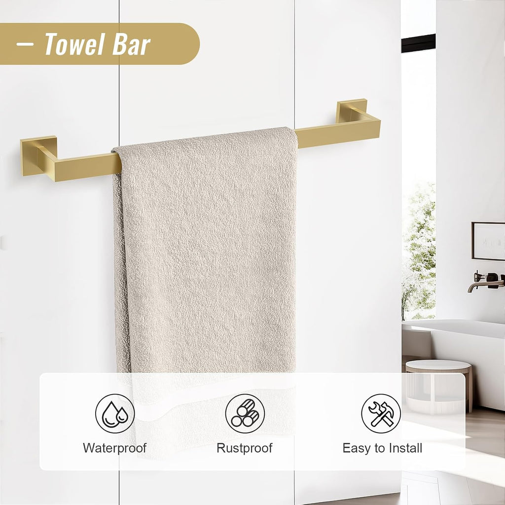Brushed Gold Bathroom Hardware Accessorie Set 23.6 Inch Towel Bar Set 5-Pieces Towel Rack&Holder Set ,Upgraded Toilet