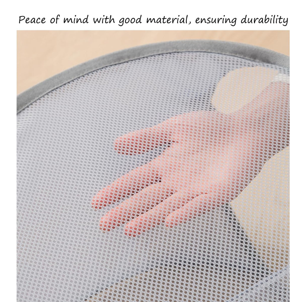 Mesh Laundry Hamper Basket, Sturdy 3 Compartments Laundry Basket, Foldable Pop up Laundry Hamper with Side Pocket for
